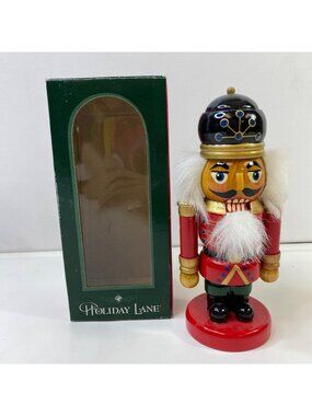 Holiday Lane Wooden Nutcracker 7" Red Gold Toy Soldier Christmas Decor